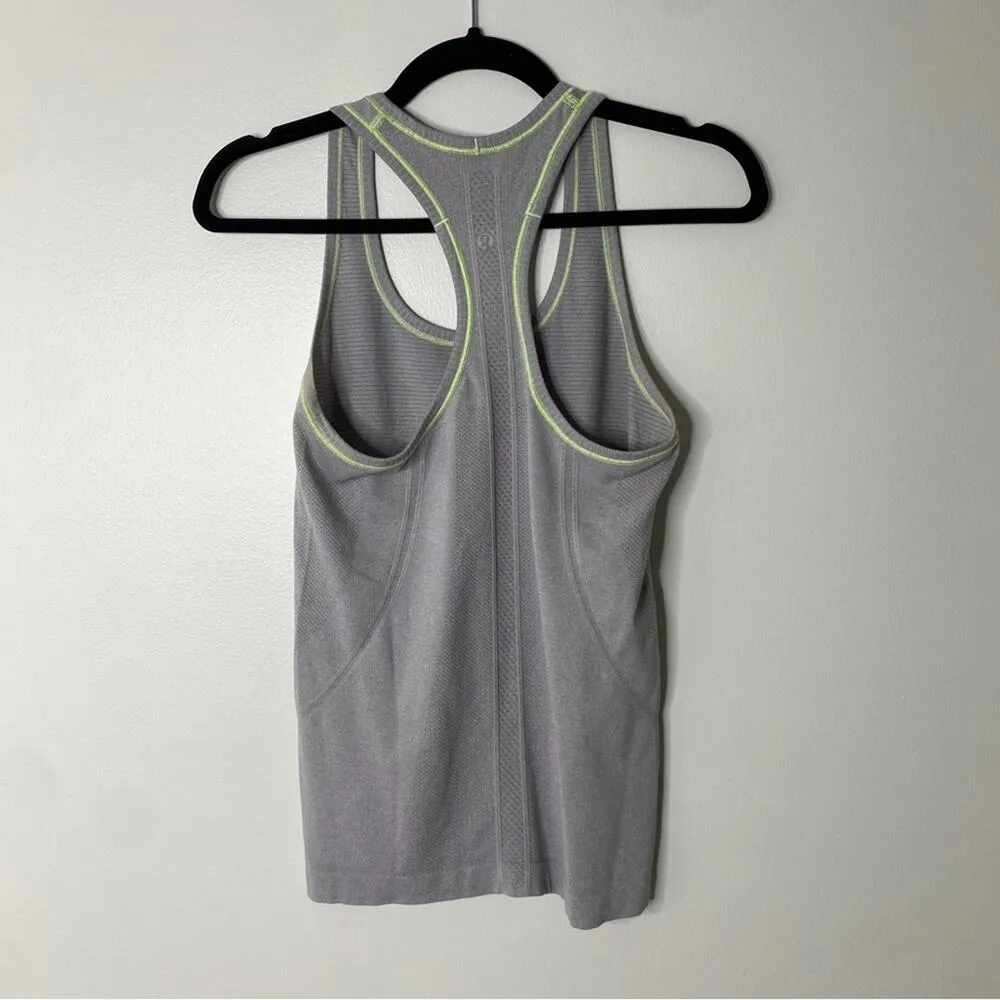 Lululemon Swiftly Tech Racerback Running Tank Top Gray Neon Yellow-Green Size 6 - Image 3