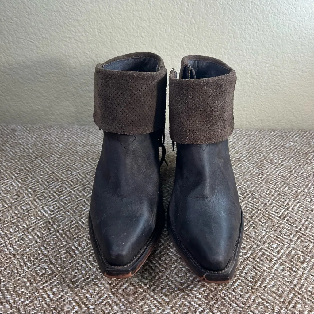 Justin Ankle Boots Reba 10B Women Brown Leather Fringe Cowboy Cuff Western Biker - Image 5