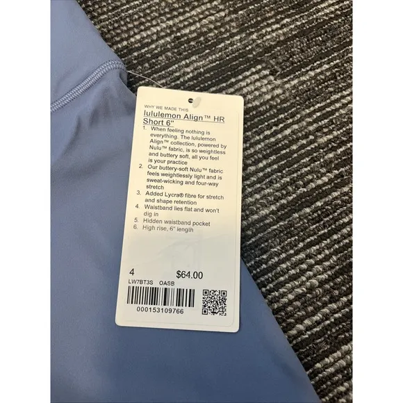 New Lululemon Size 4 Align High Rise HR‎ Shorts 6" Inch Oasb  Oasis Blue NWT - Image 3