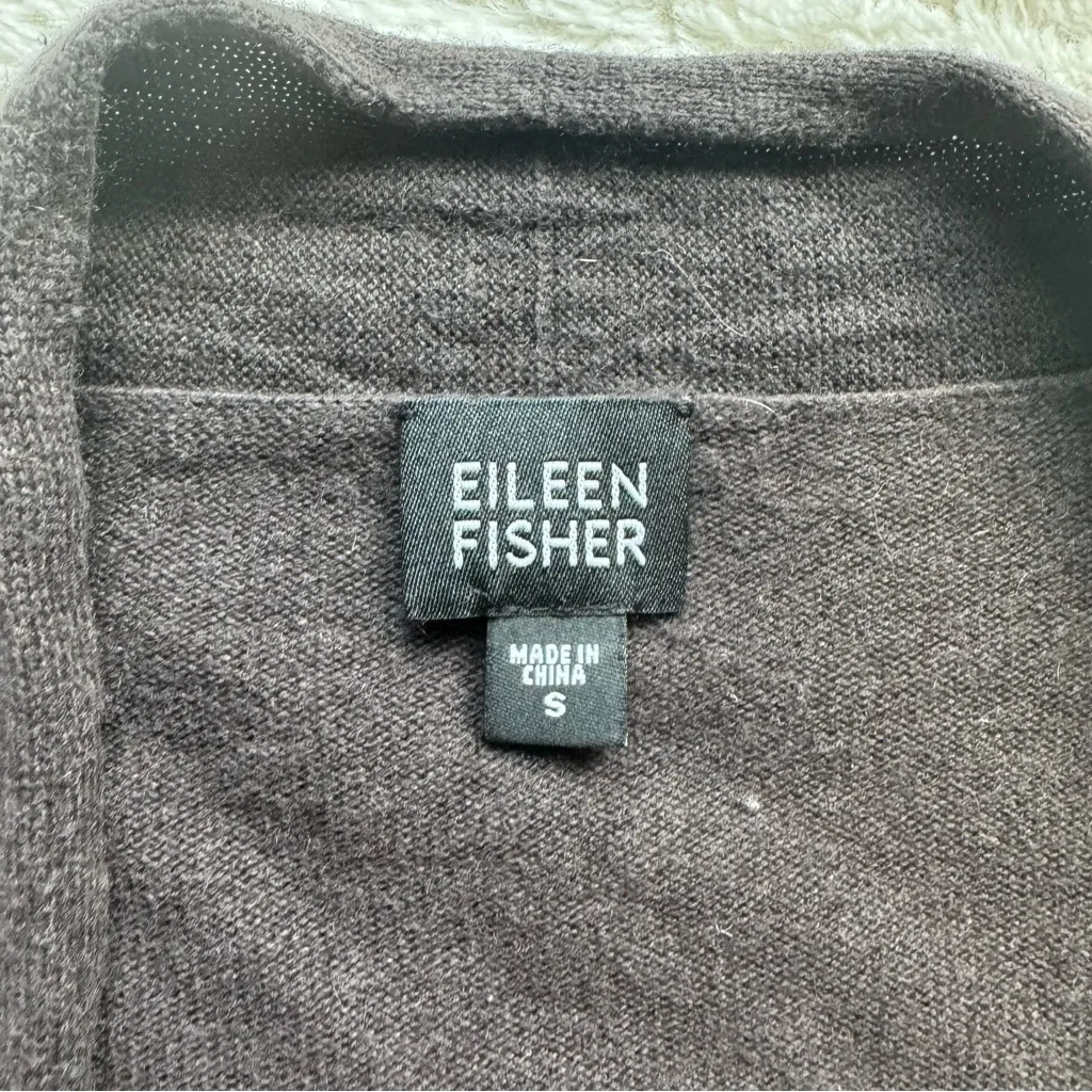Eileen Fisher Silk Cashmere Cardigan S Chocolate Brown Open Front Flare Sleeve - Image 4