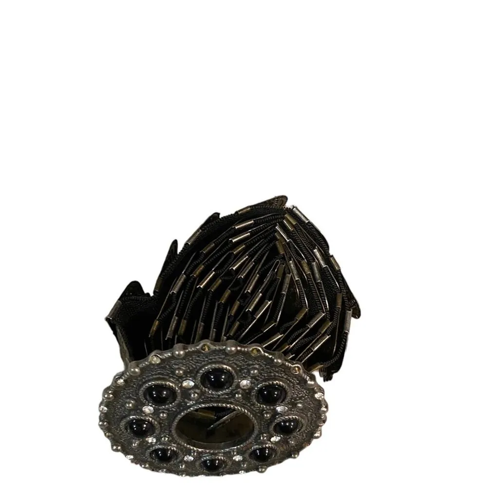 Bronze Metal Stretchy Belt with Rhinestone Buckle Brown - Image 2