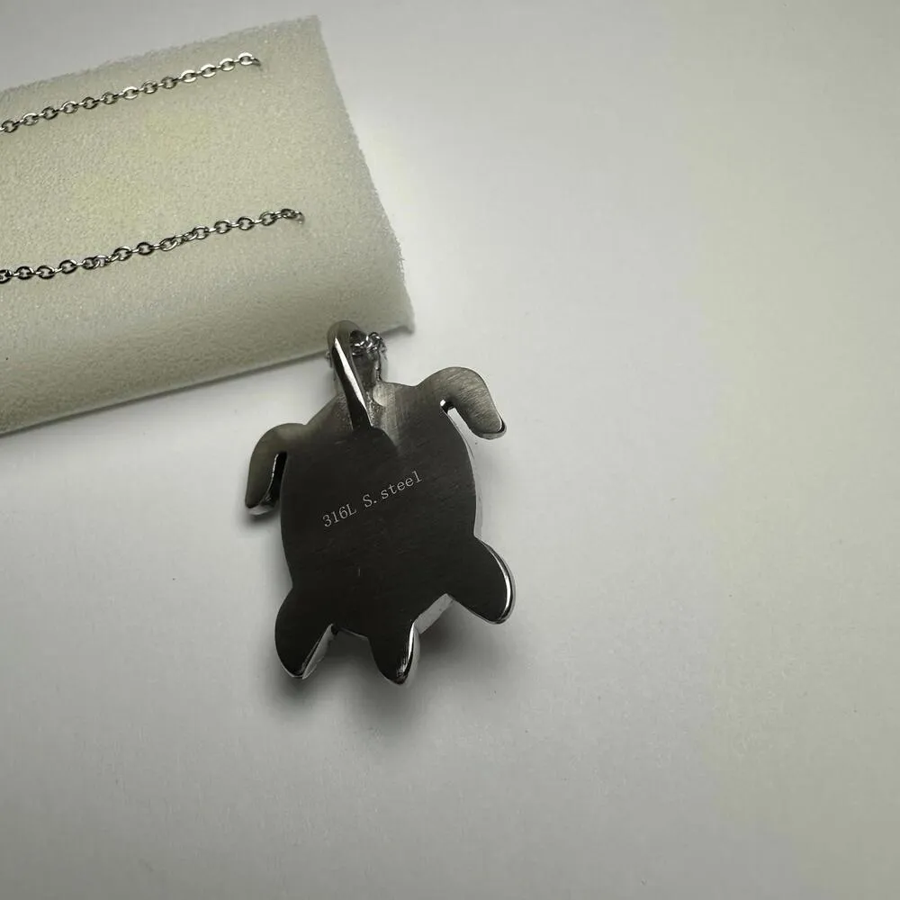 Turtle Pendant Multi Color Glass Chain Necklace Silver Tone NWT Stainless Steel - Image 4