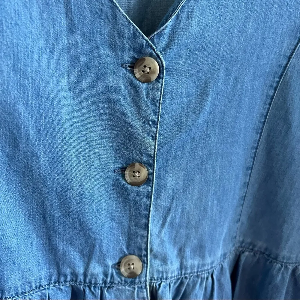 ASOS Denim Chambray V Neck Button Front Dress 3/4 Sleeve US 10 - Image 9