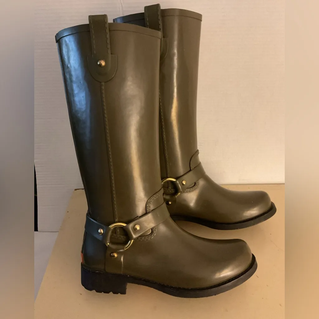 Michael Kors Olive Green women waterproof tall knee high rubber Rain Boots 10 - Image 8