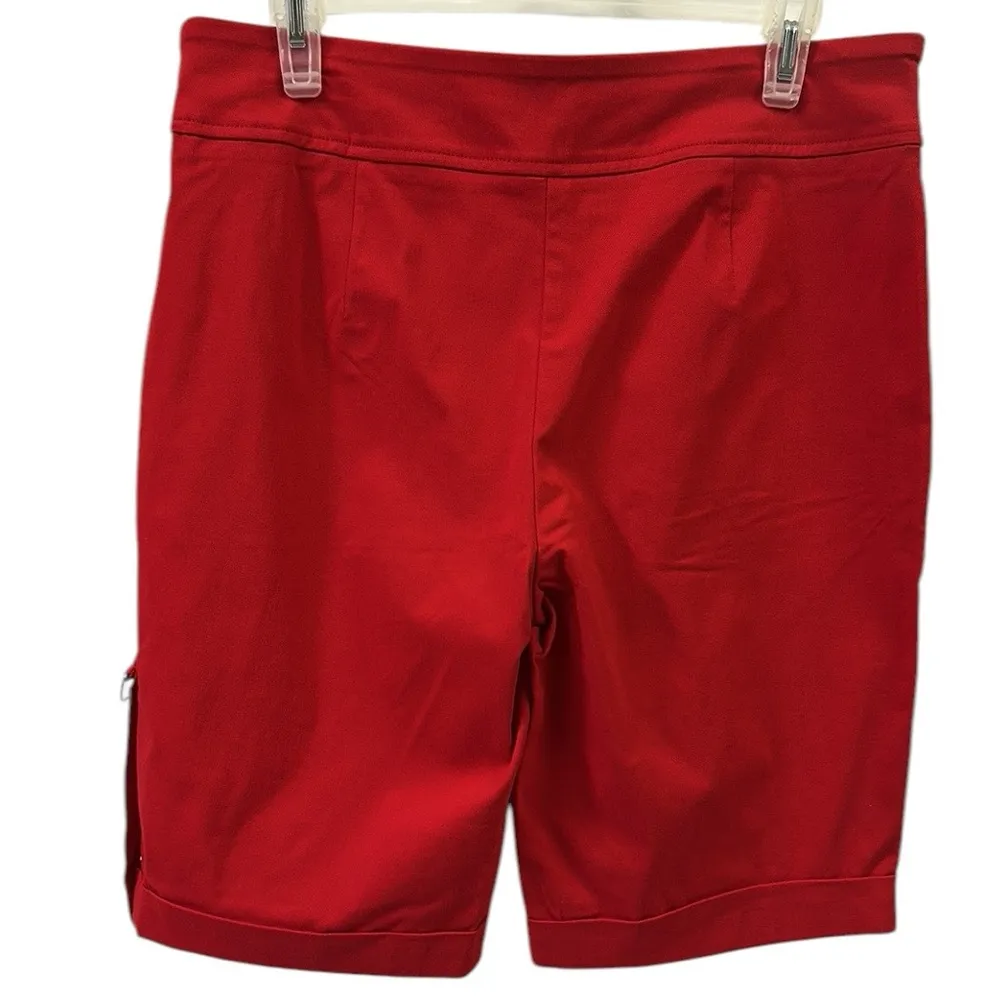 Kate Park Red Bermuda Rayon Stretch High Rise Buckle Tab Pull On Shorts Petite L Size undefined - Image 7