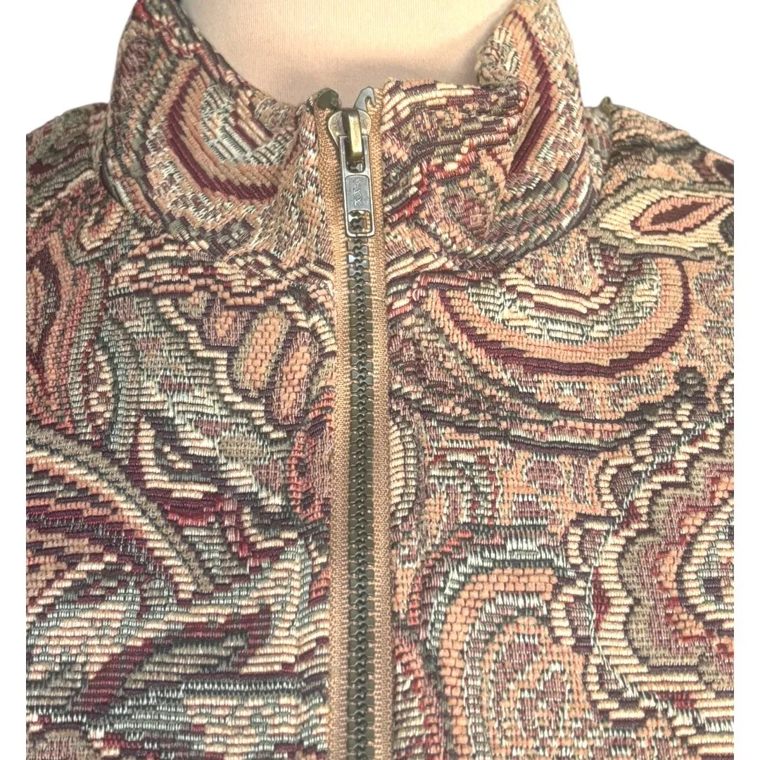 Vintage 90s White Stag Tapestry Paisley Zip Front Vest Brown Rust Tan Bohemian Size L - Image 3