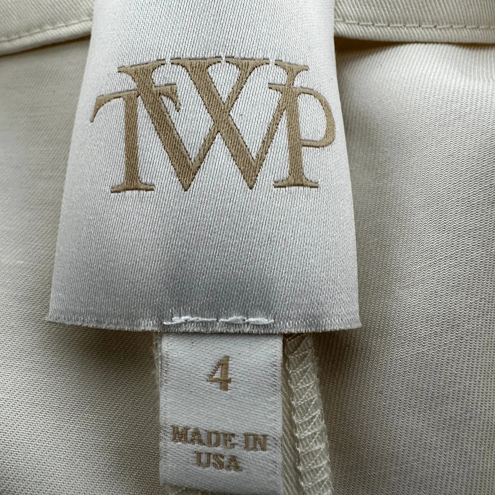 TWP Drew Wide Leg Linen Pants Coated Gabardine Hi Rise Pleated Pockets Cream 4 - Image 4