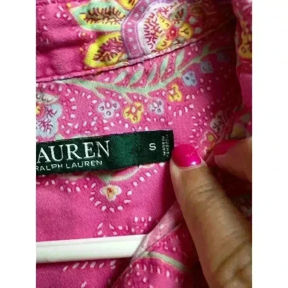 Lauren Ralph Lauren Nightgown Night Shirt Paisley Print Button Up Small Pink - Image 3
