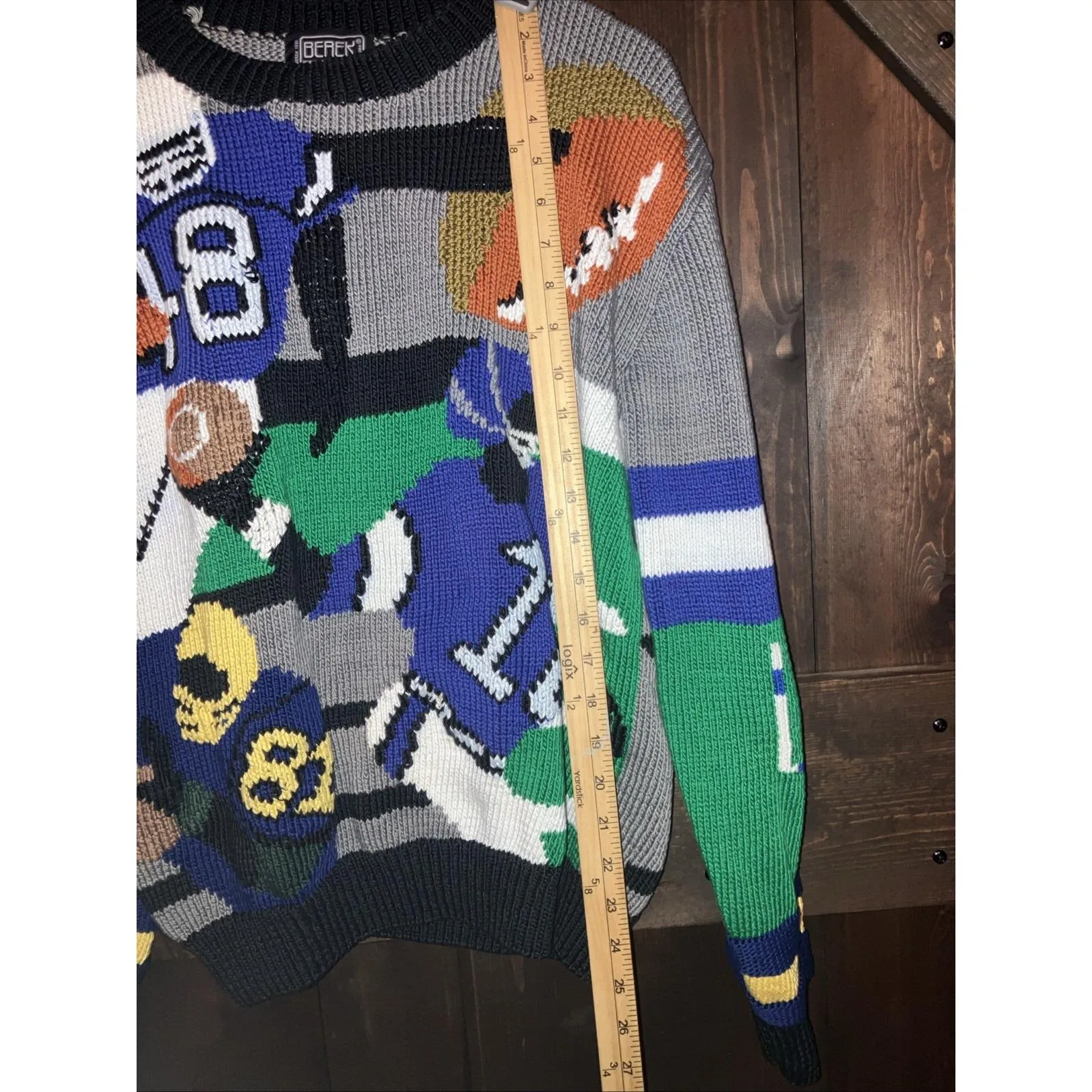 Vintage Berek Hand Knit Sweater medium 90s Football One Of A Kind - Image 5