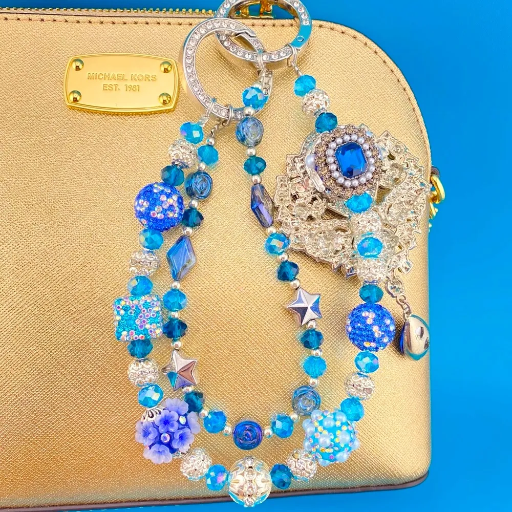 💙Luxury Bag/Phone Chain Charm/Keychain Sparkly Rhinestone Brooch & Crystal Beads - Image 4