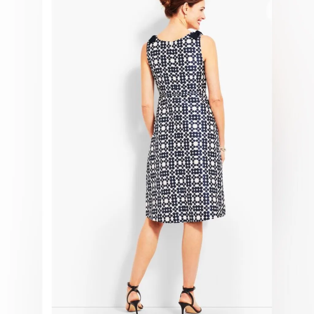 RSVP by Talbots Navy Blue & White Jacquard Daisy-Print Fit & Flare Dress‎ Size 8 - Image 3