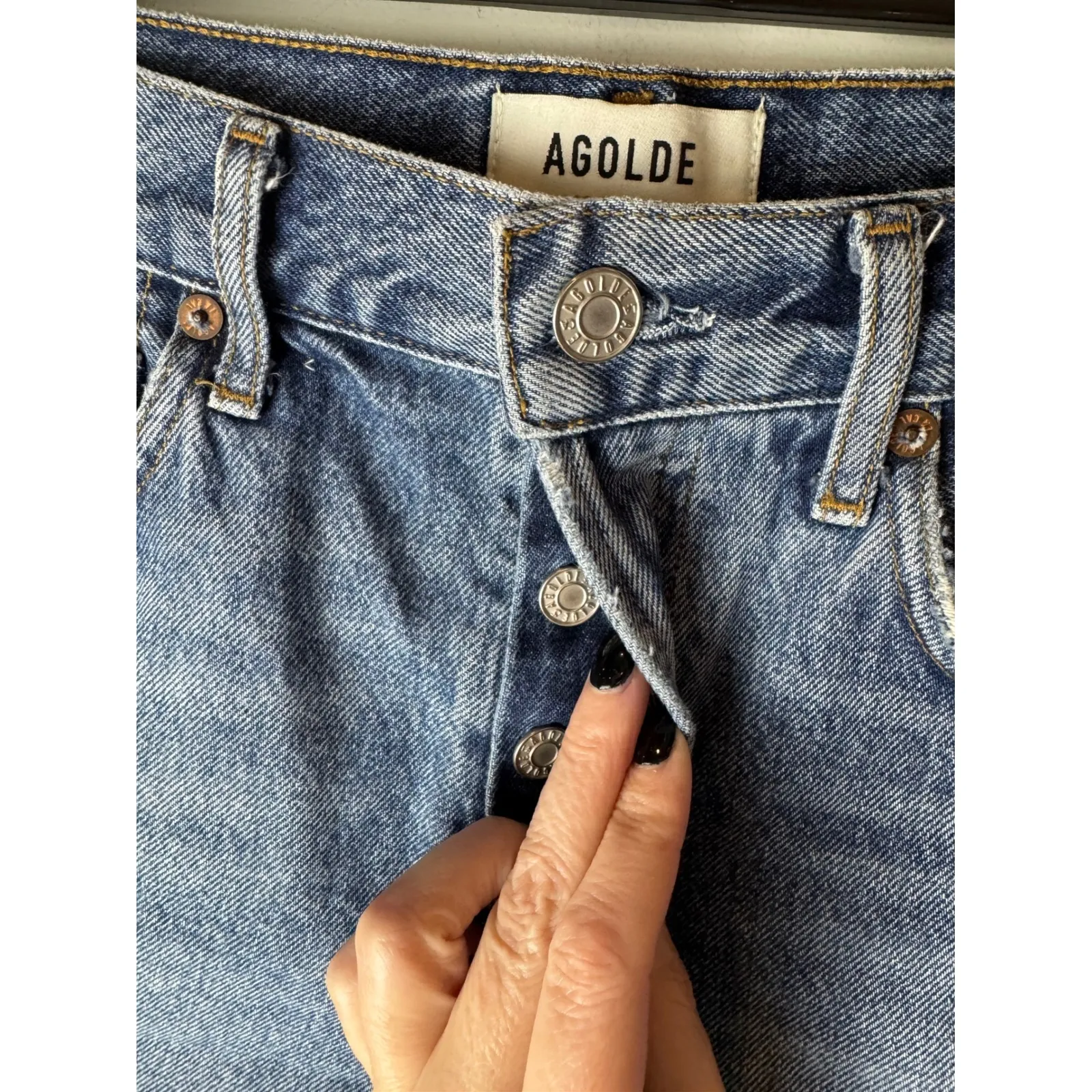 AGOLDE Shorts Women 24 Blue Denim Parker Distressed Cutoff Jean Streetwear‎ - Image 4