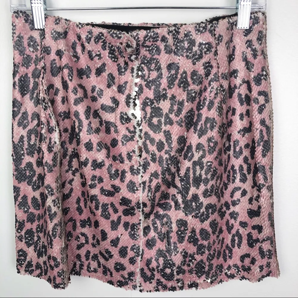 Free People Skinny Sequin Mini Skirt Pink Cheetah - Image 8