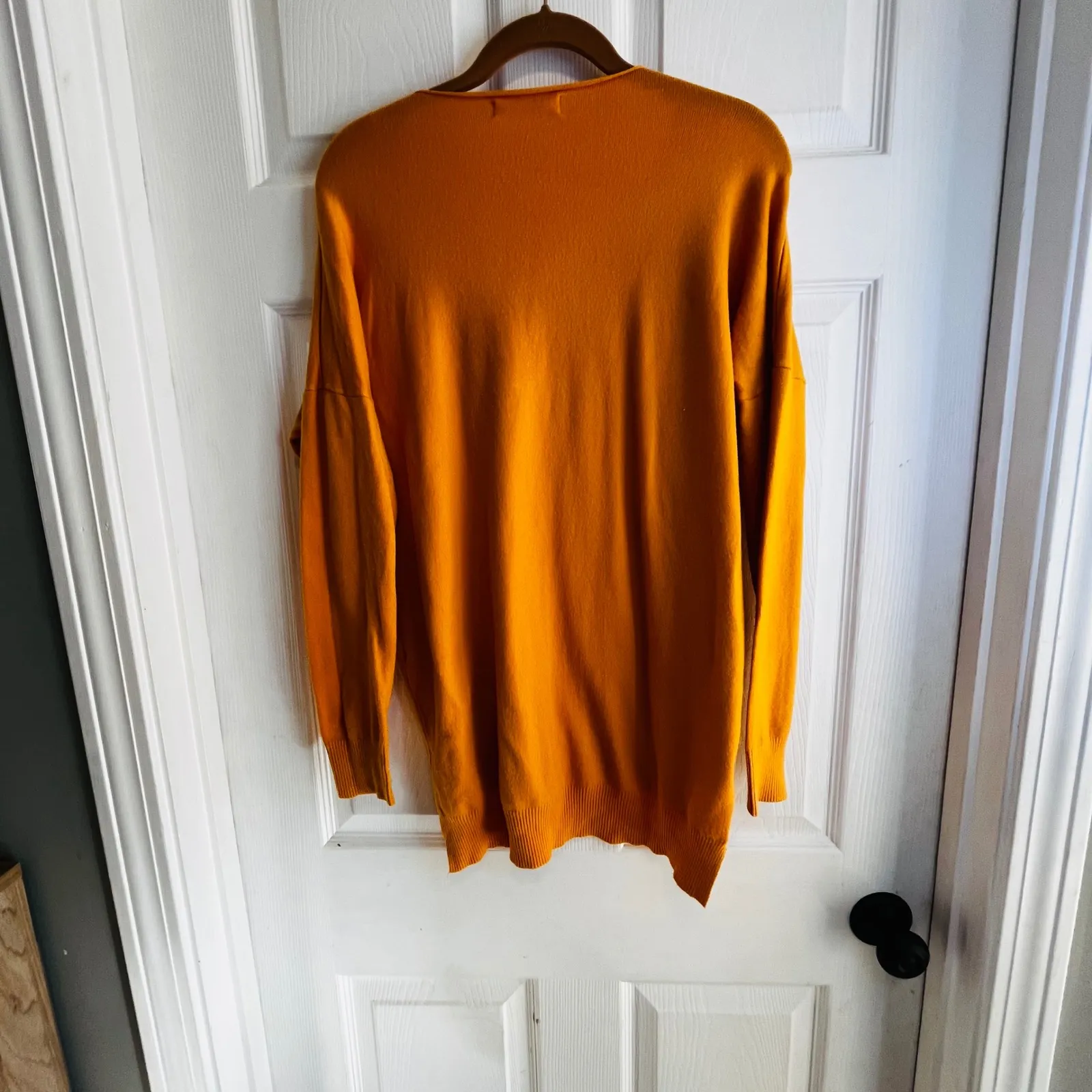 MOD Mustard Yellow V Neck Long Sleeve Sweater Women's Size S M Cotton Blend Orange - Image 8