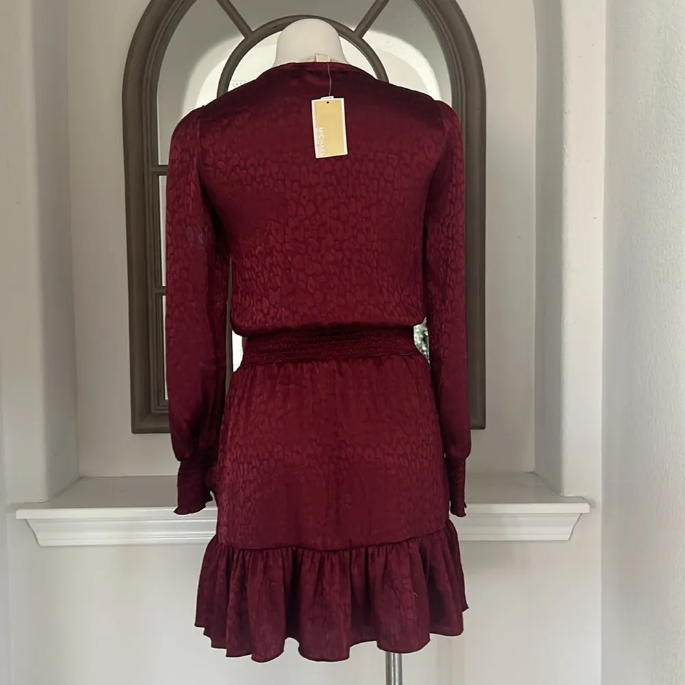 Michael Kors Cheetah Print Long-Sleeve Mini Dress in Red, Size XS NEW w/Tag $165 - Image 12