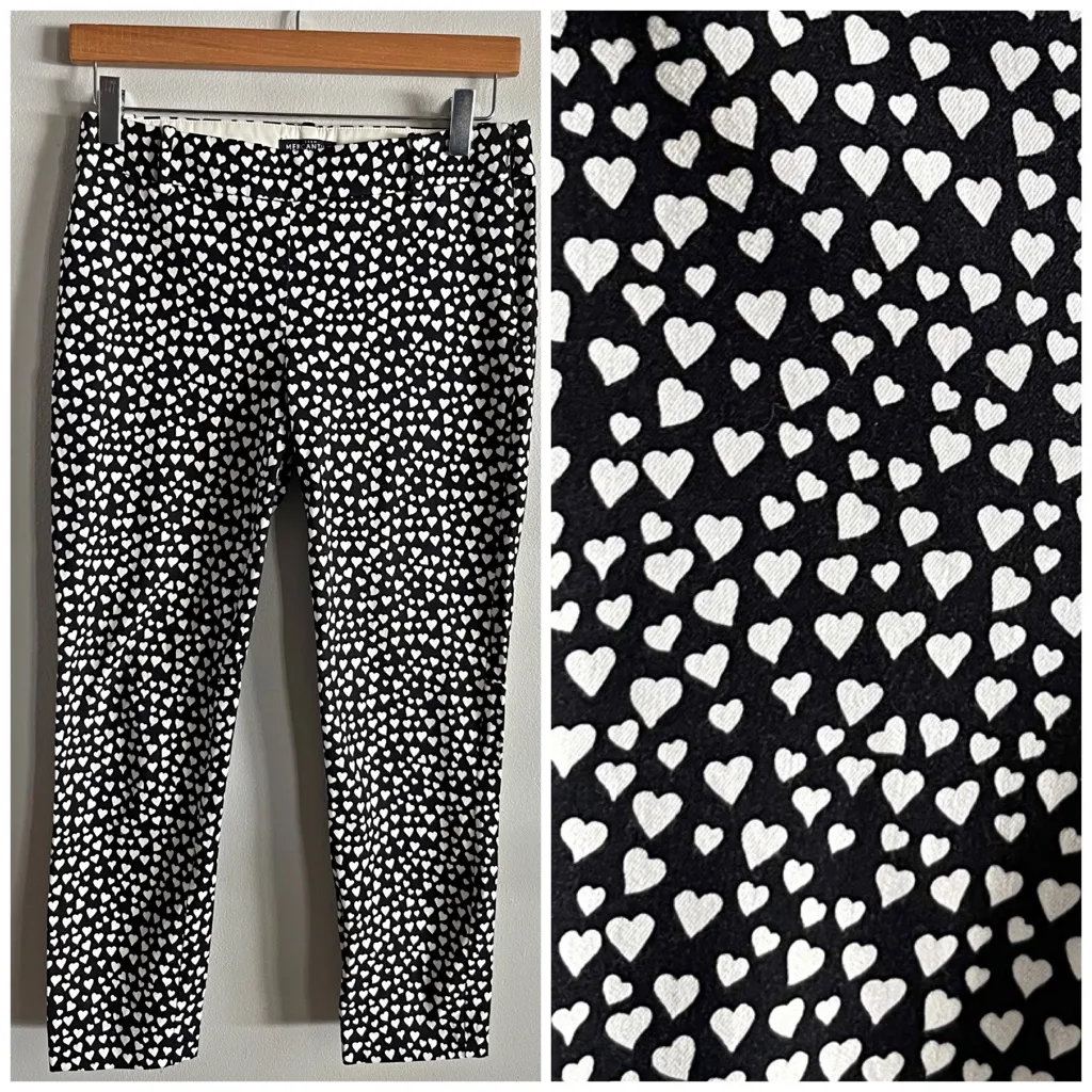 J.Crew Mercantile Heart Print Ankle Pants Black White Cotton Stretch Size 2 - Image 2