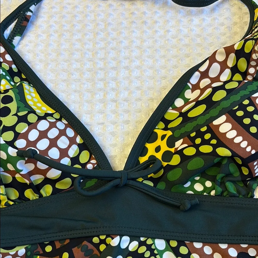 MERONA Tankini Halter Swimsuit Top Size LARGE Colorful Print Green Yellow - Image 5