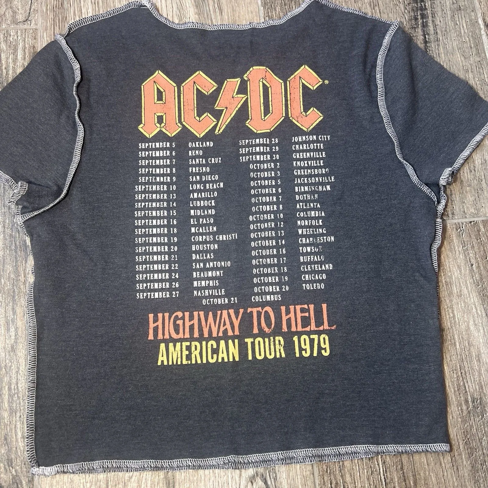 AC/DC Charcoal Grey Graphic Rock Band Baby Tee T Shirt Vintage American Tour #88 Gray Size undefined - Image 2