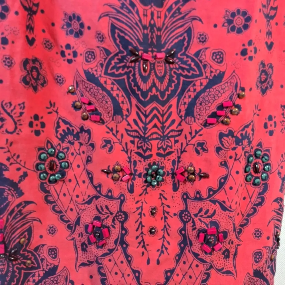 FREE PEOPLE EMBELLISHED BENJI DRESS SUNSHINE RED LINEN COTTON SIZE 0 - Image 6