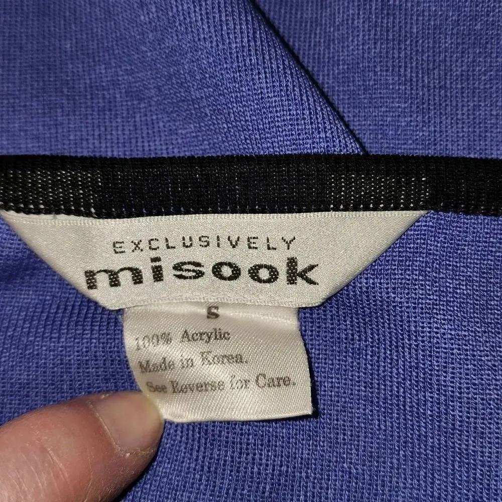 Exclusively Misook Womens Purple Black‎ Short Sleeve Shirt Top Blouse Small - Image 4