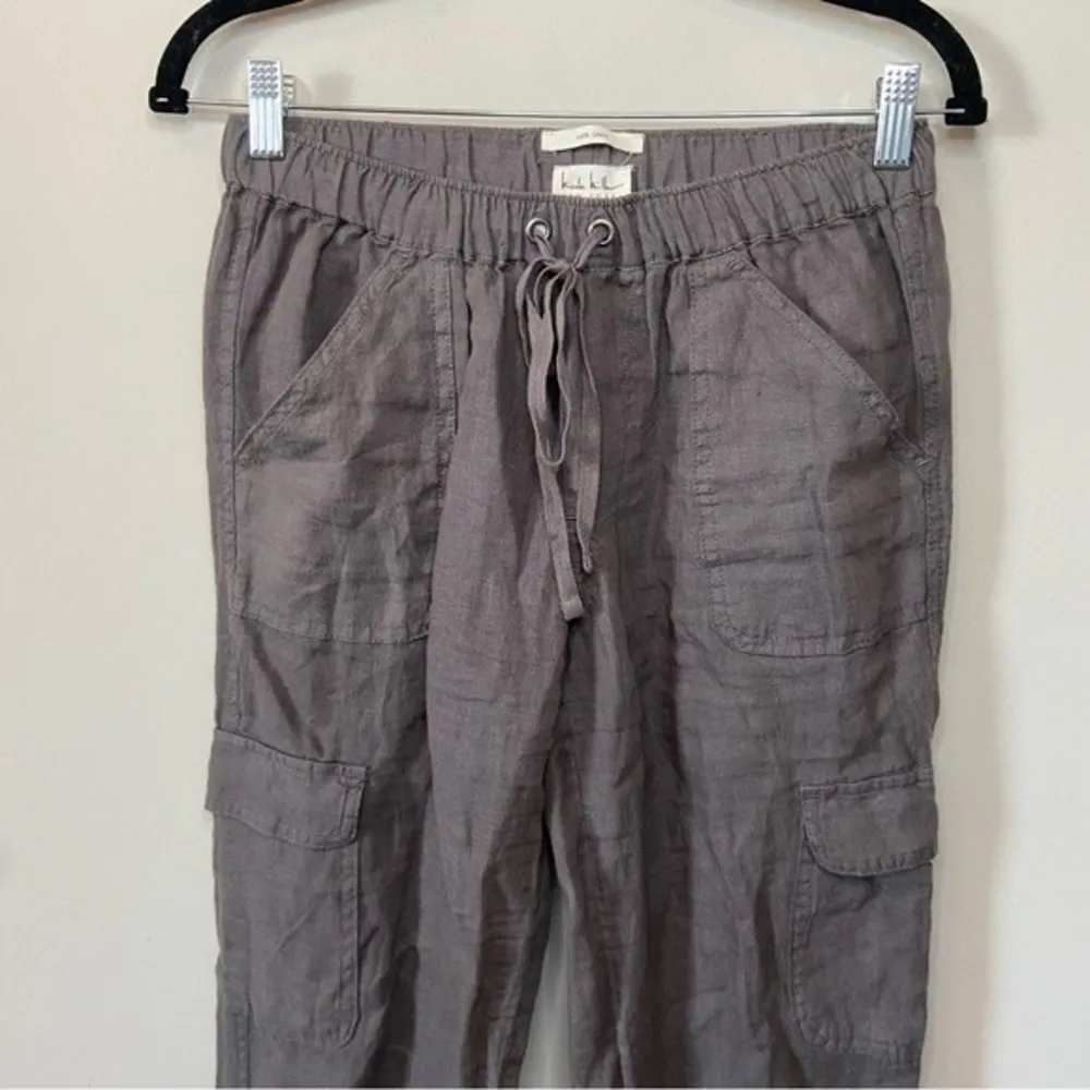 Nicole Miller Pewter Grey Linen Cargo Utility Joggers Size Small - Image 4