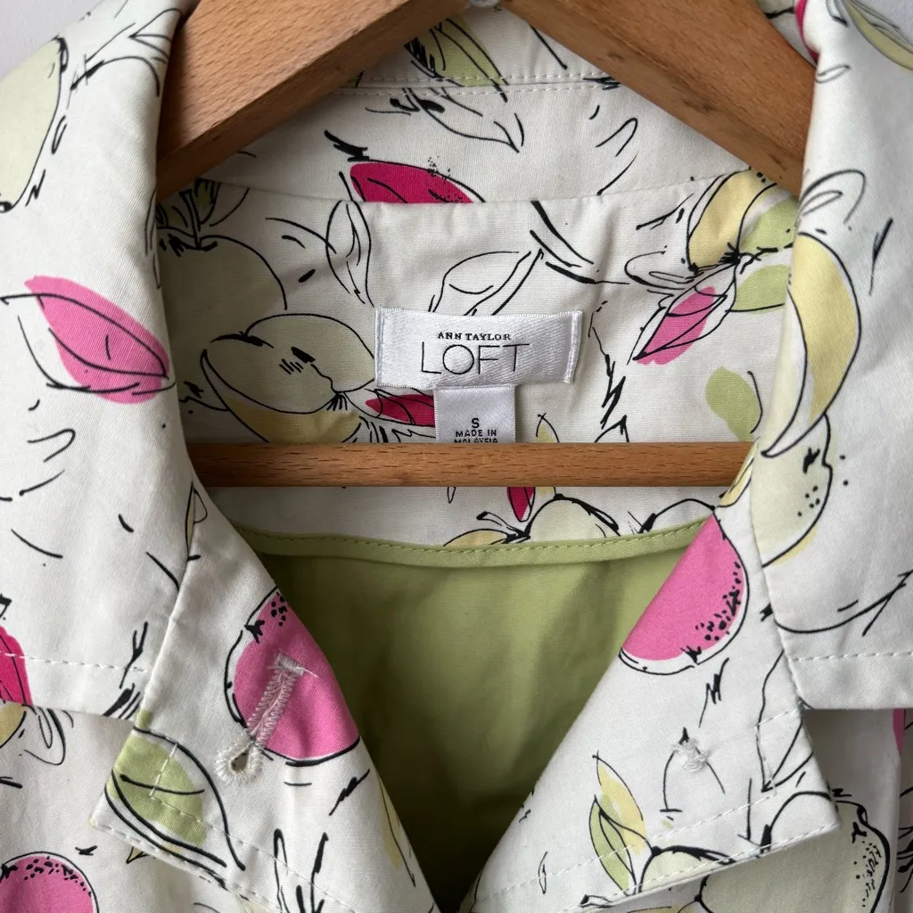 Ann Taylor LOFT Vintage Y2K Fruit Print Apple Pear Trench Coat Jacket Cotton - Image 2