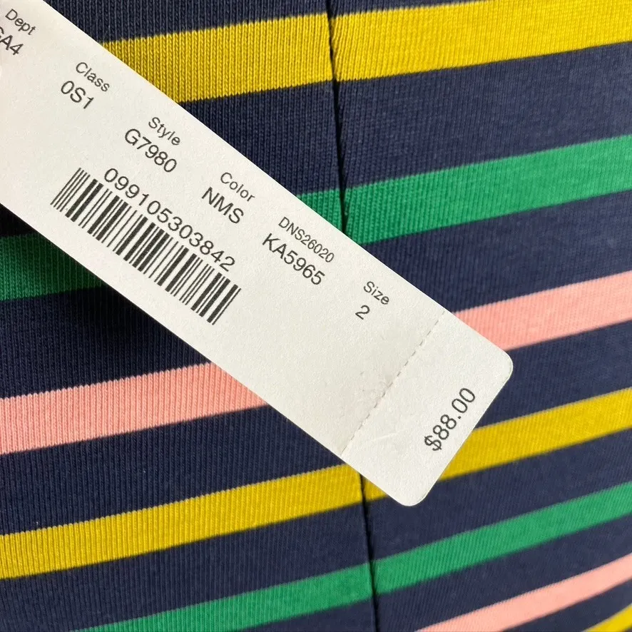 J. Crew Striped Knit Midi Dress Long Sleeve Pink‎ Green Yellow Navy Size 2 New - Image 6