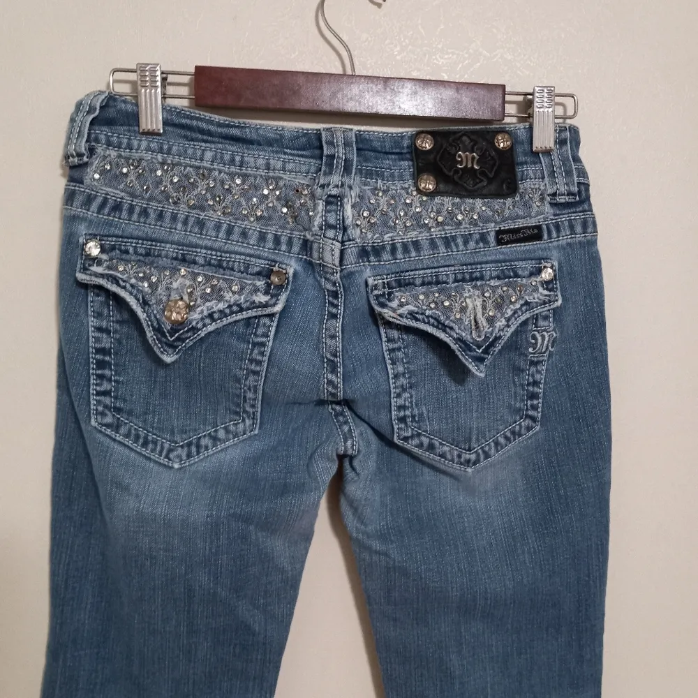 Miss Me 29x26 Boot Cut Medium Wash Crystal Mesh Jeans JP-5002-36 Short - Image 7