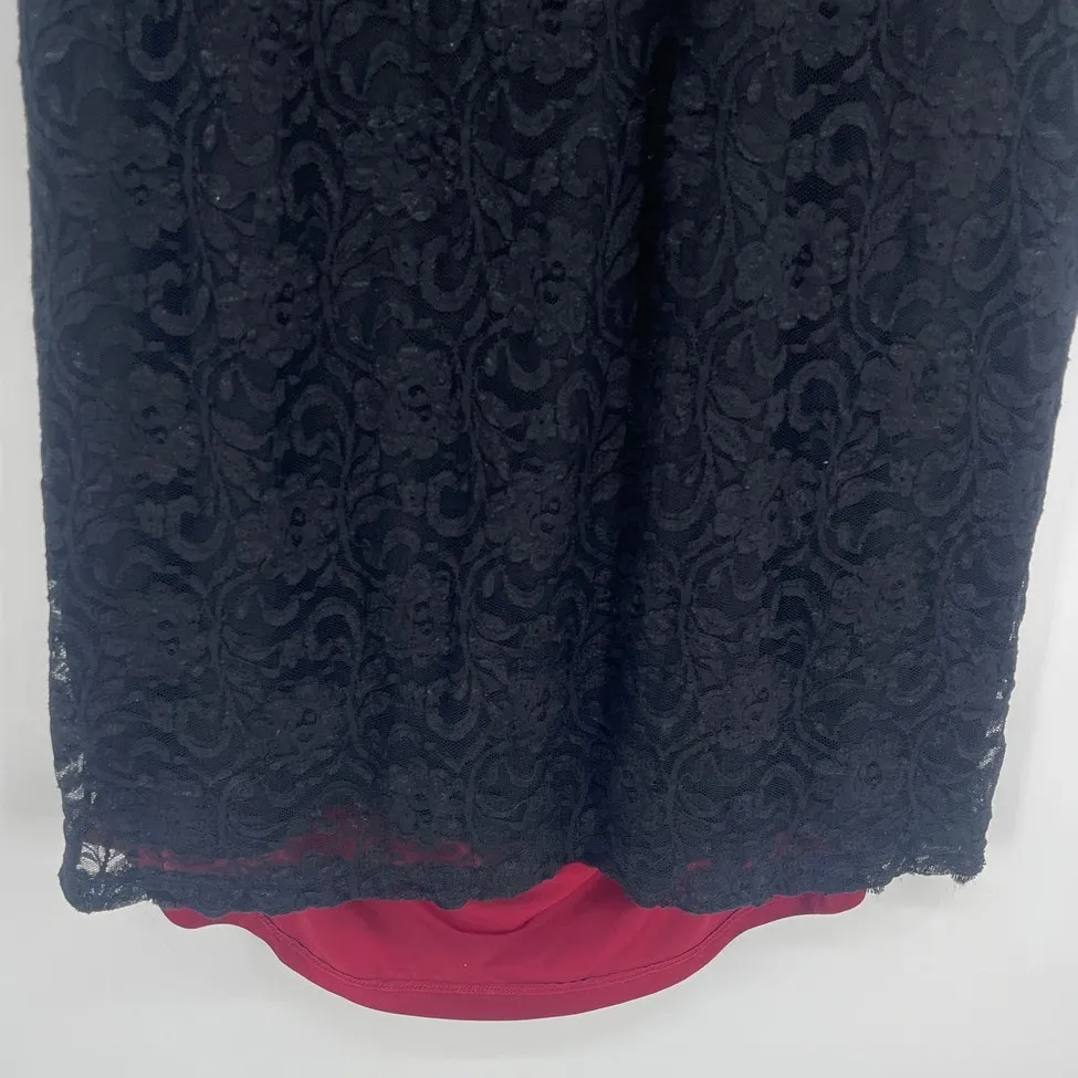 Kiyonna Illusion Lace Bodycon Dress Sz 4X Holiday Romantic Glam Burgundy Ruched Red - Image 8