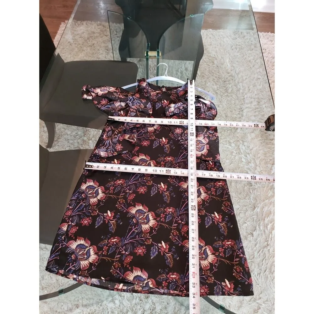 Free Press Women Black Floral Cold Shoulder Sleeve Knee Length A Line Dress XS - Image 10
