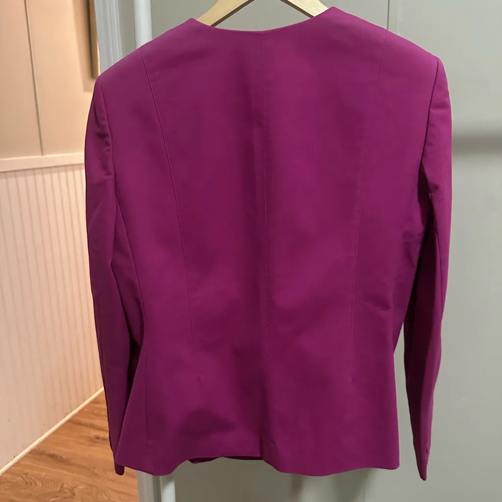 Jones New York Fuchsia V Neck Collarless Blazer Jacket size 16 Stretch - Image 7