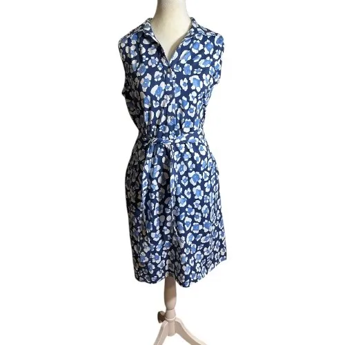 J McLaughlin Womens Blue Leopard Print Sleeveless Shirt Dress Size  M Tie Waist - Image 12