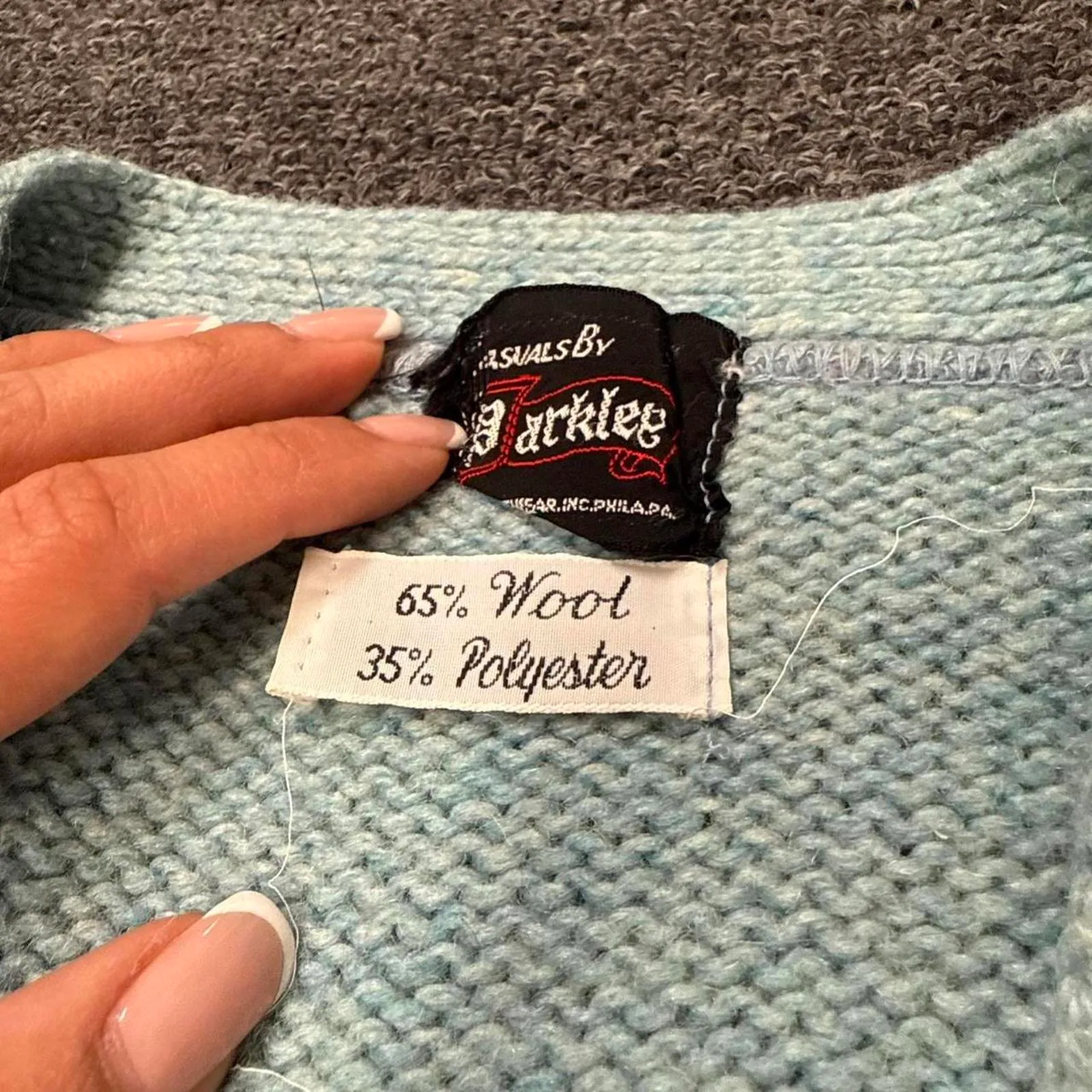 Vintage Blue Knit Button Up Cardigan - Image 3