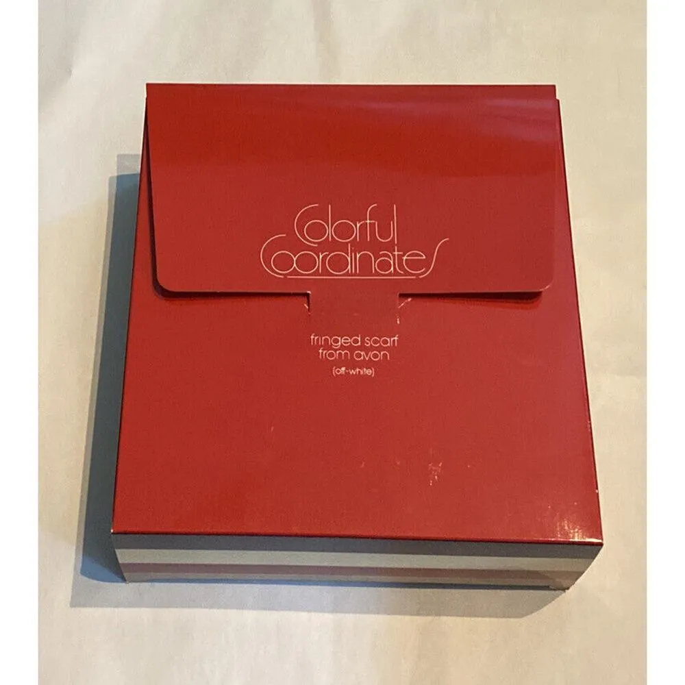 Avon Fringed Scarf Off White VTG 1983 Colorful Coordinates NEW Grannycore Cabin - Image 3