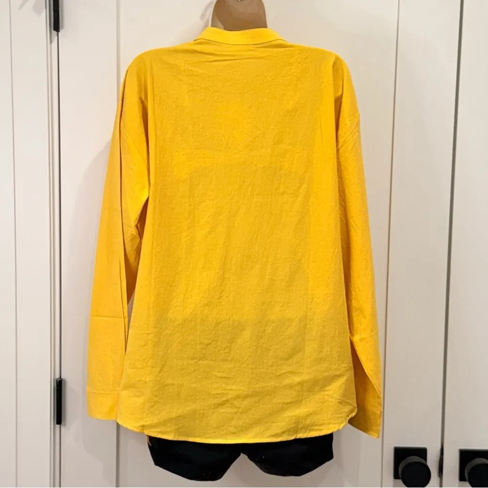 Donni Mandarin Collar Blouse Tunic Long Sleeve Button Down Yellow Medium Boho - Image 5
