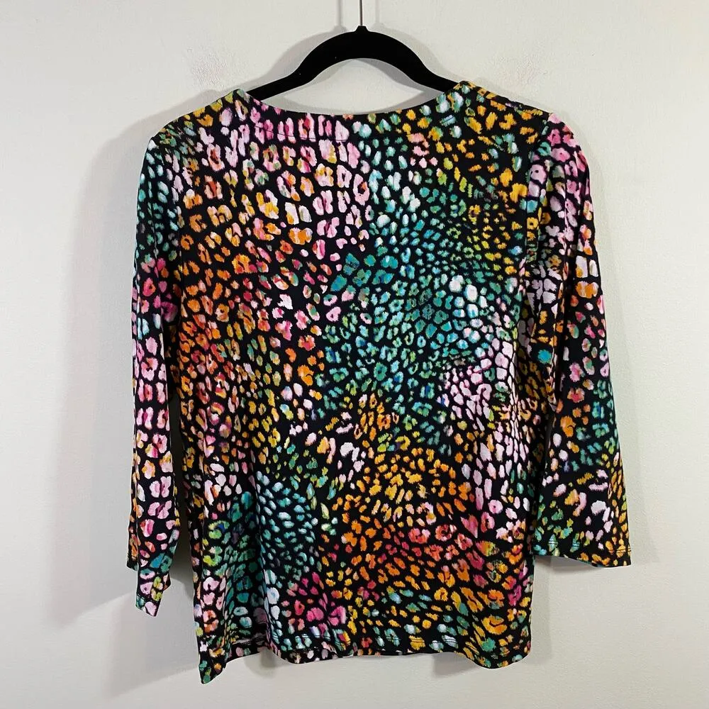 Perry Ellis Women's Multicolor Leopard Print Quarter Sleeve Top - Image 7