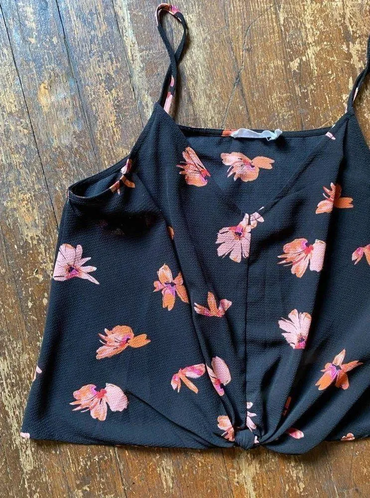 Lush Cropped Black Floral Tank Top Size SM - Image 2