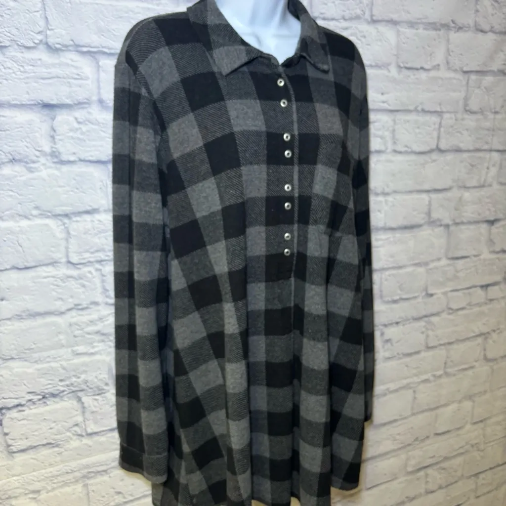 SOFT SURROUNDINGS Flannel Mad About Plaid Tunic Buffalo Plaid Gray Sz XL - Image 5