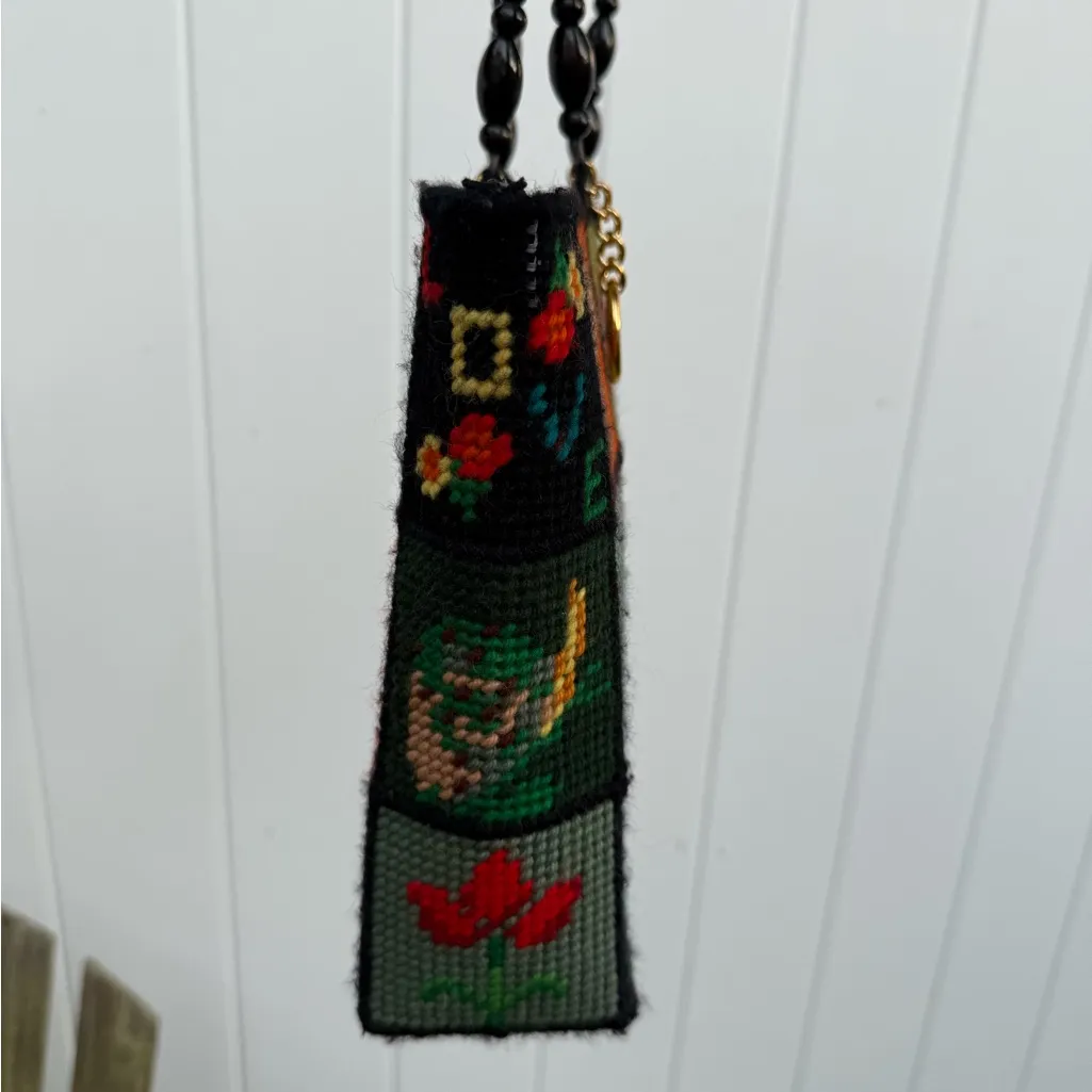 Vintage 70s Needlepoint Ecology Tote Bag Purse | Bob‎ Miller | Columbia Minerva Black - Image 4