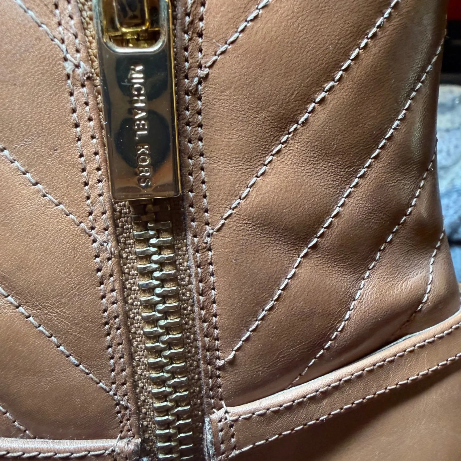 Michael Kors  Tan Leather Quilted Heel Ankle Boots Elevated Basics Women's 7.5M - Image 15