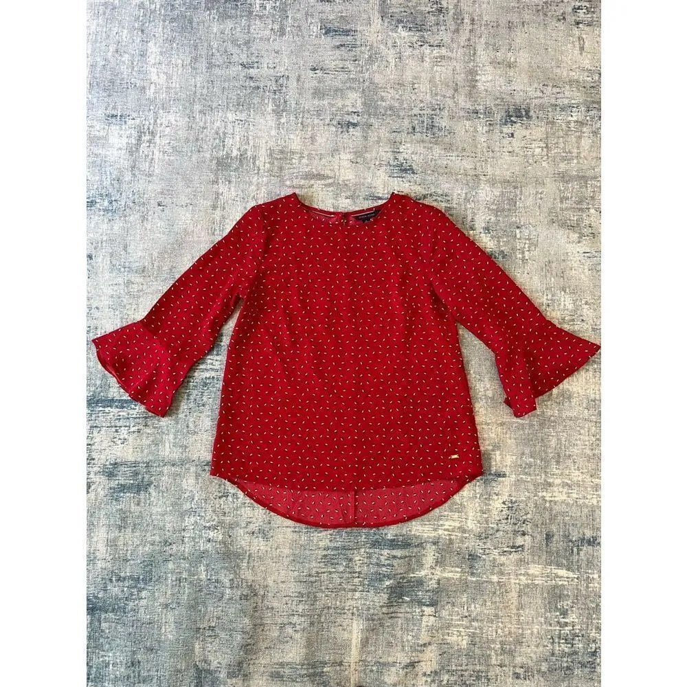 Tommy Hilfiger Red 3/4 Bell Sleeve Blouse XS - Image 2