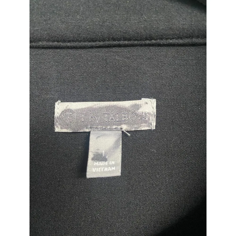 T by Talbots Bomber Jacket Women's Large Black Snap Button Long Sleeve Full Zip - Image 3