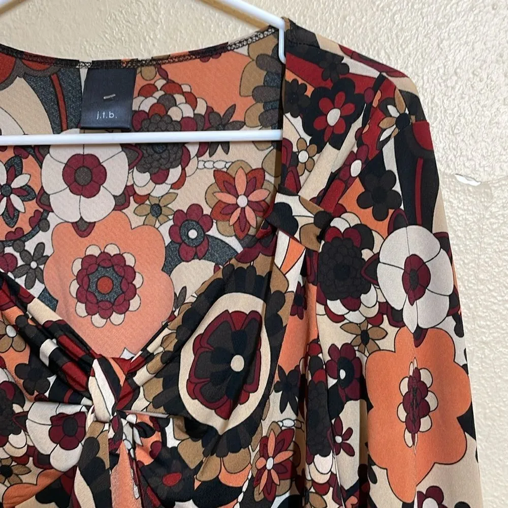 Retro Boho Floral Print 70s style top size XL - Image 5