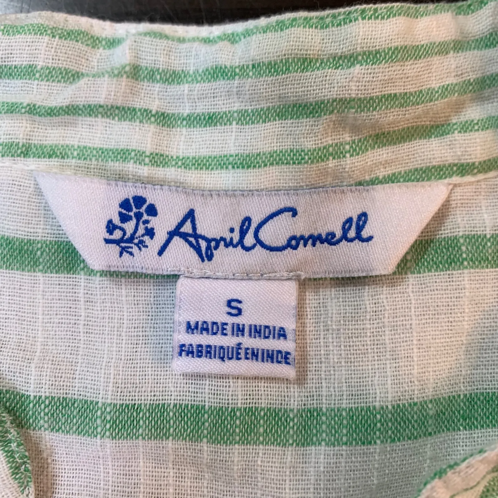 April Cornell Striped Button Down Tunic Top Boho Gauze Womens S Semi Sheer READ‎ Green - Image 3