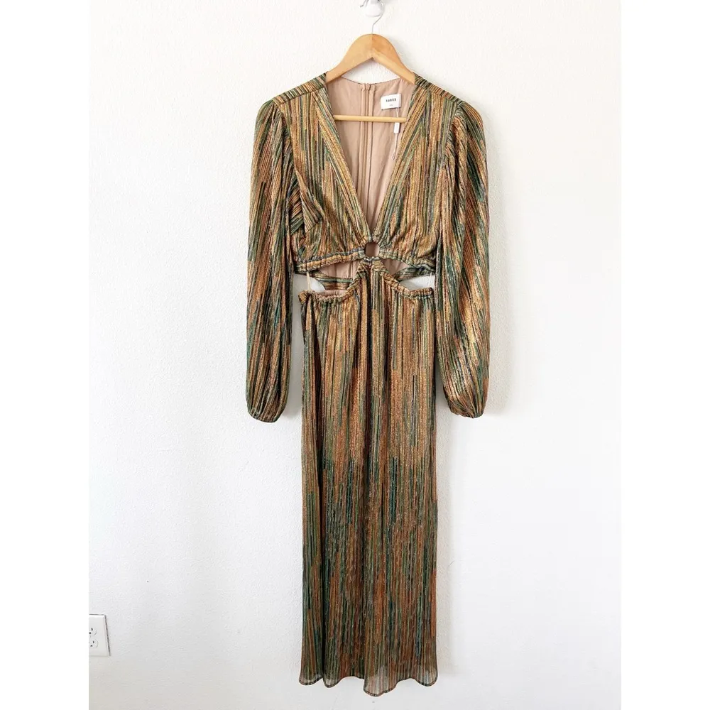 Suboo Ana Cut Out Maxi Dress in Green/Gold Metallic Green - Image 2