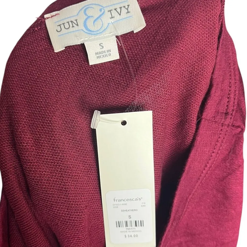 June & Ivy Size S Peplum Lace Trim Blouse Wine Red Romantic Elevated Basic New‎ - Image 5