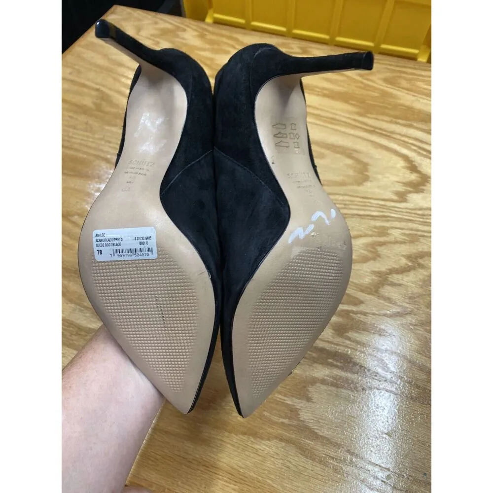 Schutz Ashlee Slouch Booties Women's 7 B Black Suede Pull-On Pointed Toe S67 - Image 5