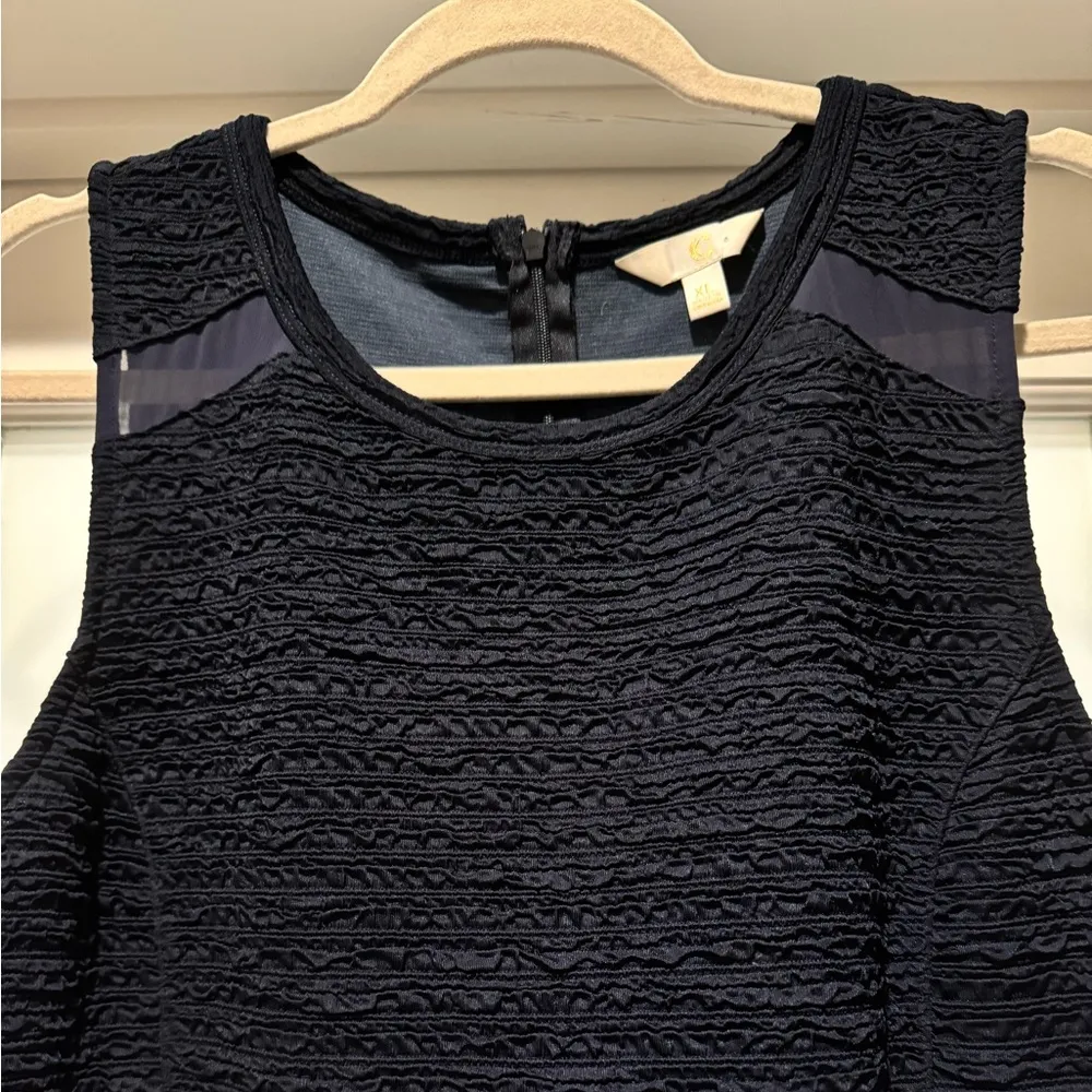 Navy Blue Size XL Sleeveless Dress Crinkle Fabric Fit & Flare - Image 2