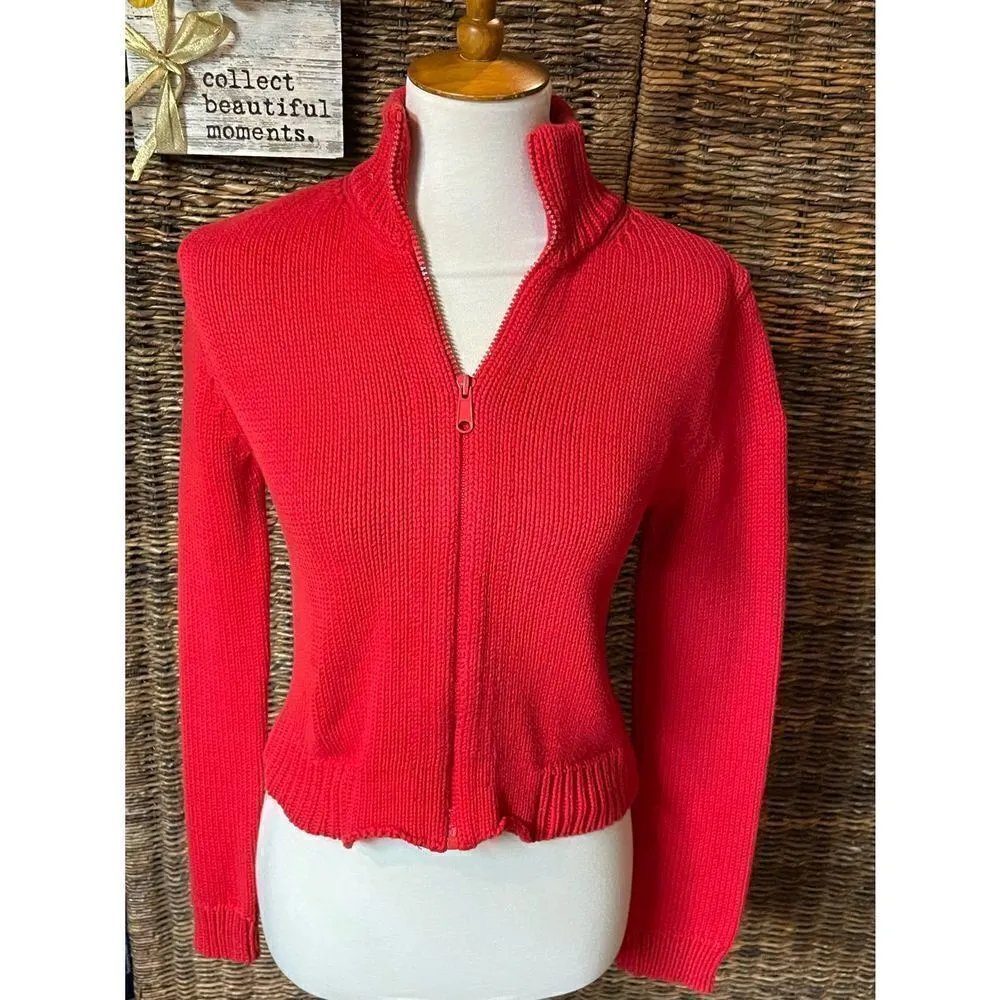 Esprit Vintage (Deadstock) Full Zip Long Sleeve 100% Cotton Mock Collar Red Card - Image 2