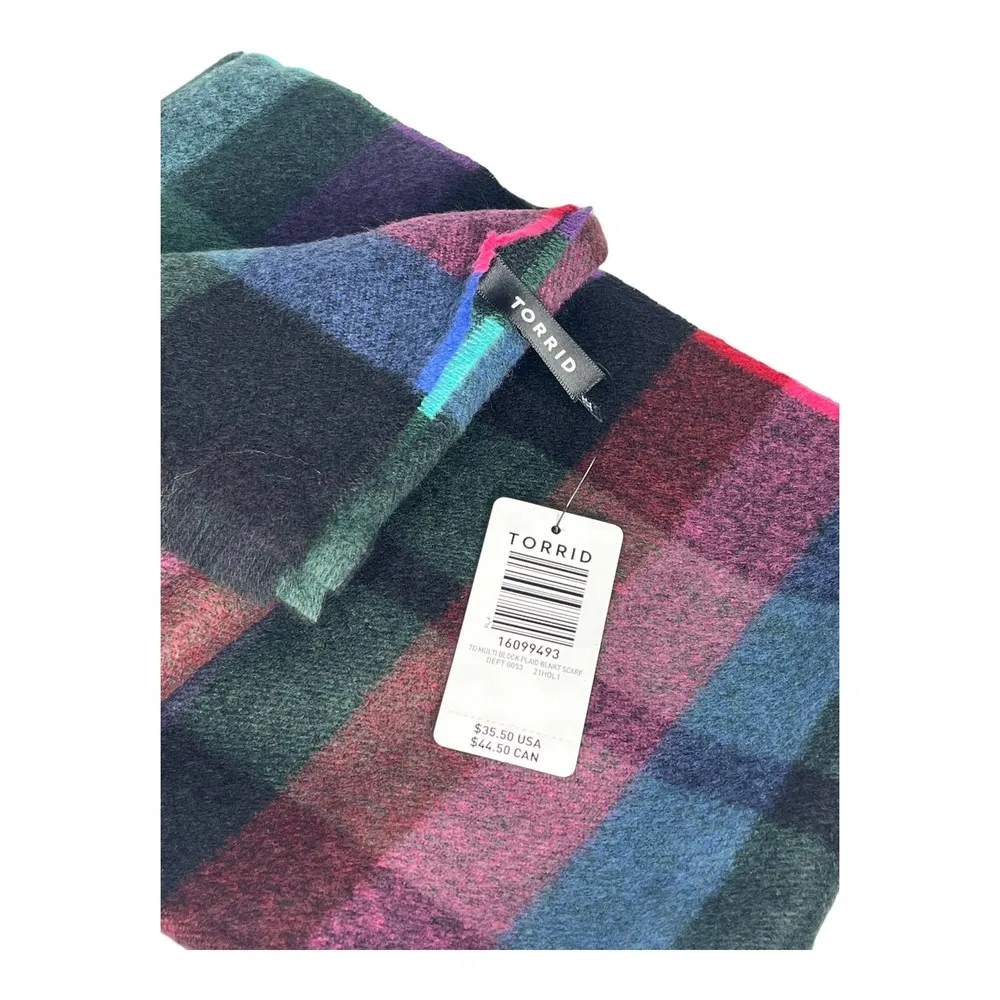 NEW Torrid Long BLANKET SCARF 76”x24” Multi Block Plaid Check Large Soft Wrap - Image 2